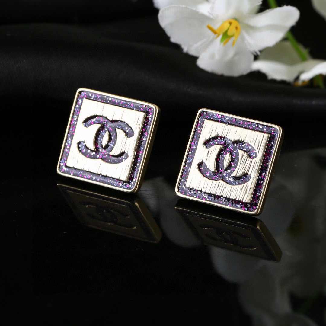 CCE026 Chanel colorful stud earring with cc logo - ccjewelryacc