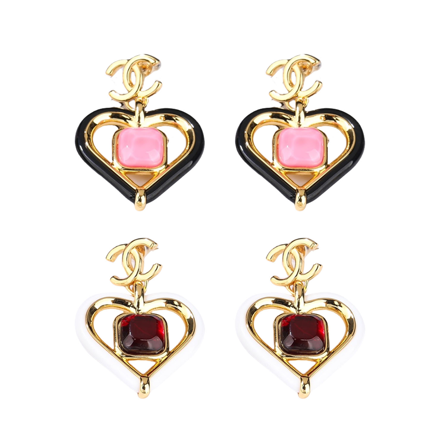 CCE052 Chanel pink/red heart drop earrings - ccjewelryacc