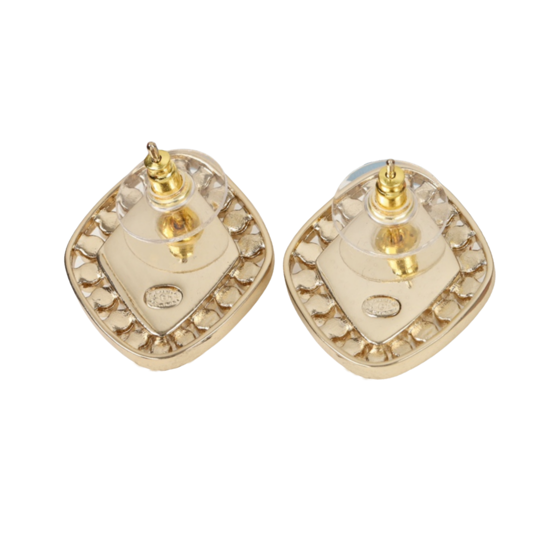 CCE097 Chanel crystal rhombus stud earrings - ccjewelryacc