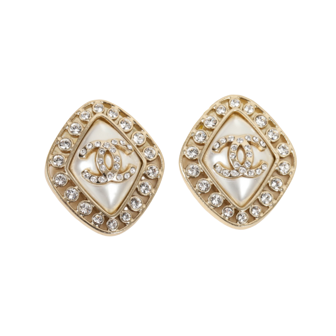 CCE097 Chanel crystal rhombus stud earrings - ccjewelryacc