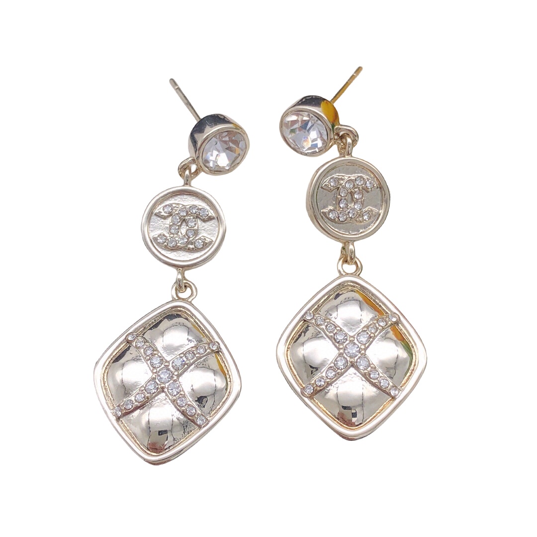 CCE757 Chanel rhombus crystal cross drop earrings - ccjewelryacc