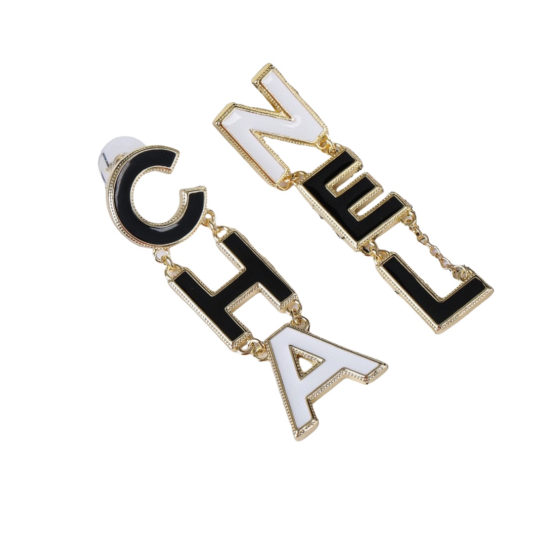 CCE044 Black and white enamel chain letters drop earrings - ccfashionjewelry