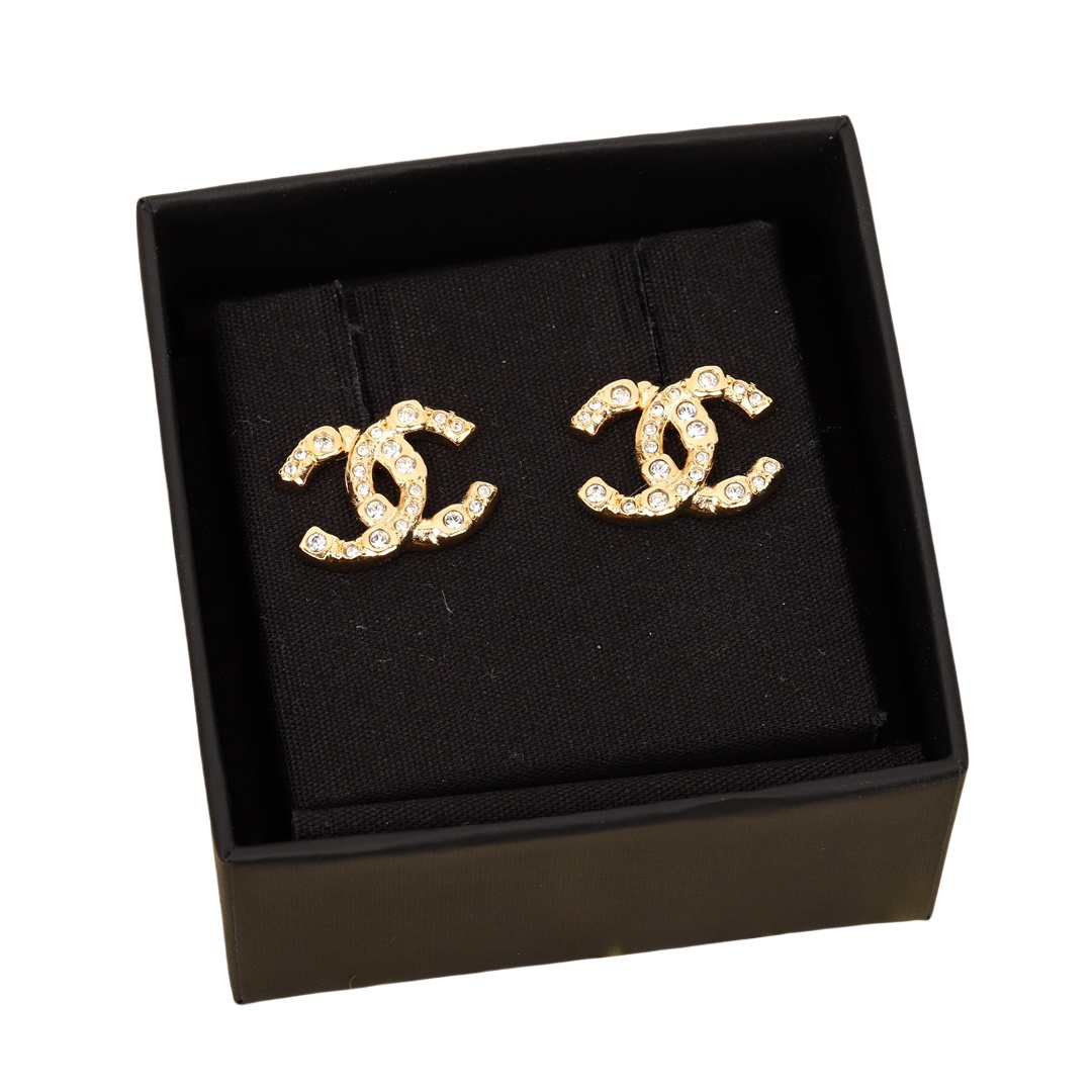 CCE506 Chanel 24s Size rhinestone double c stud earrings - ccfashionjewelry