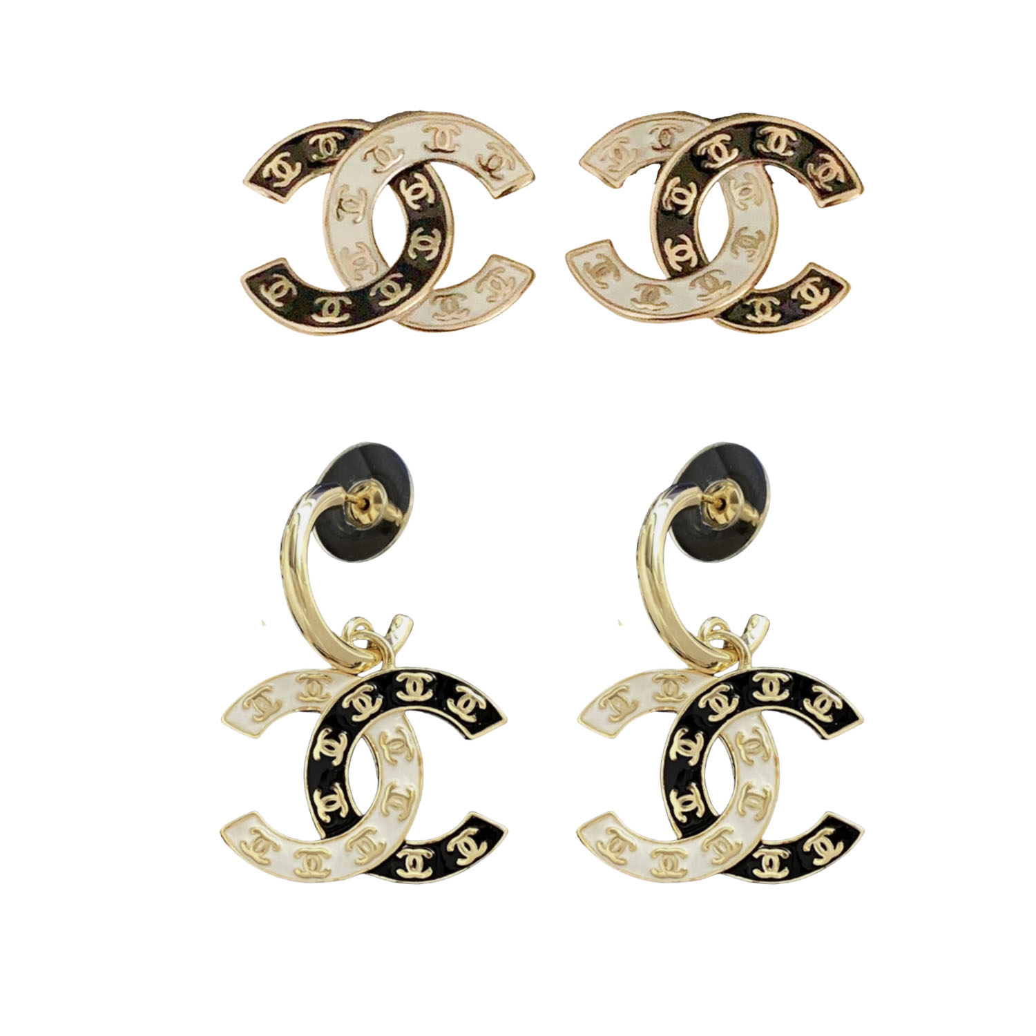 CCE504 Chanel black and white enamel CC logo earring - ccfashionjewelry