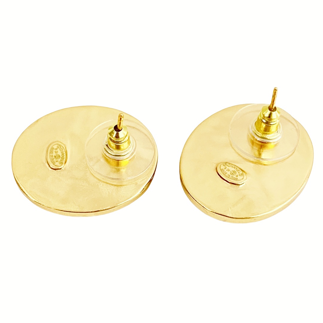 CCE800 Oval Black leather with cc logo Stud earrings - ccjewelryacc