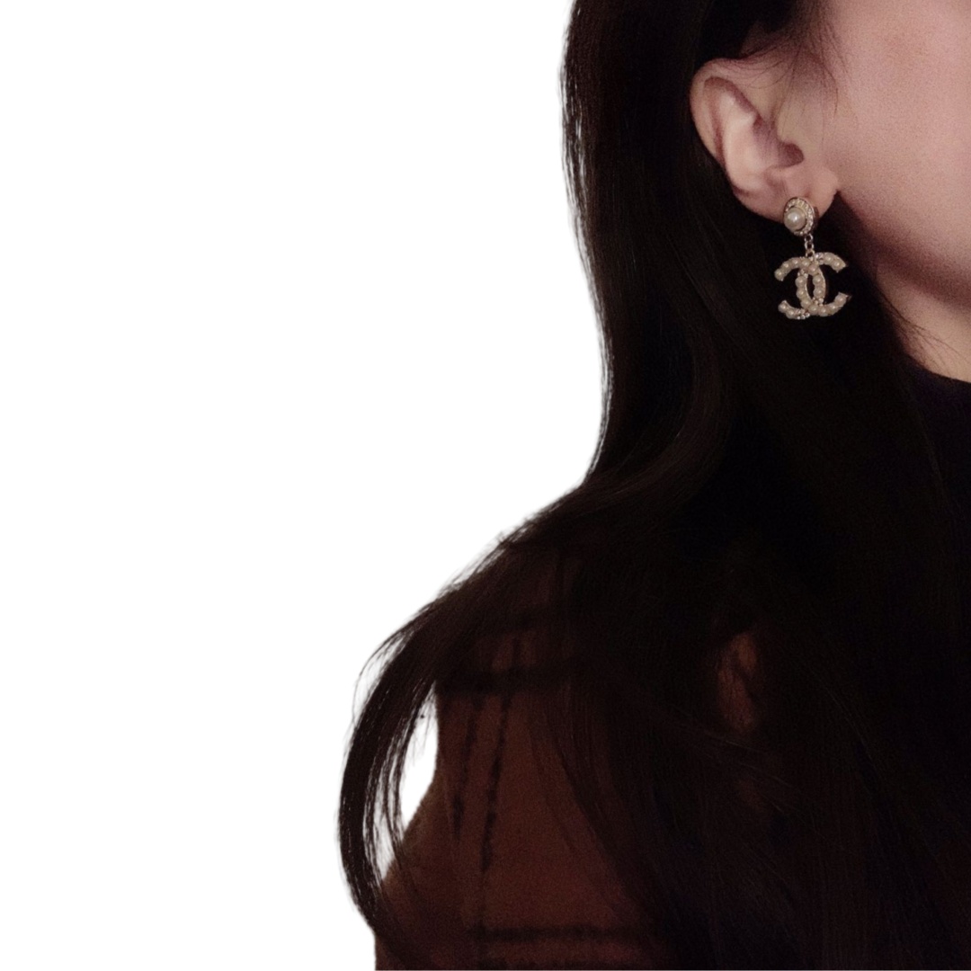 CCE080 Chanel crystal and pearls drop earrings - ccjewelryacc