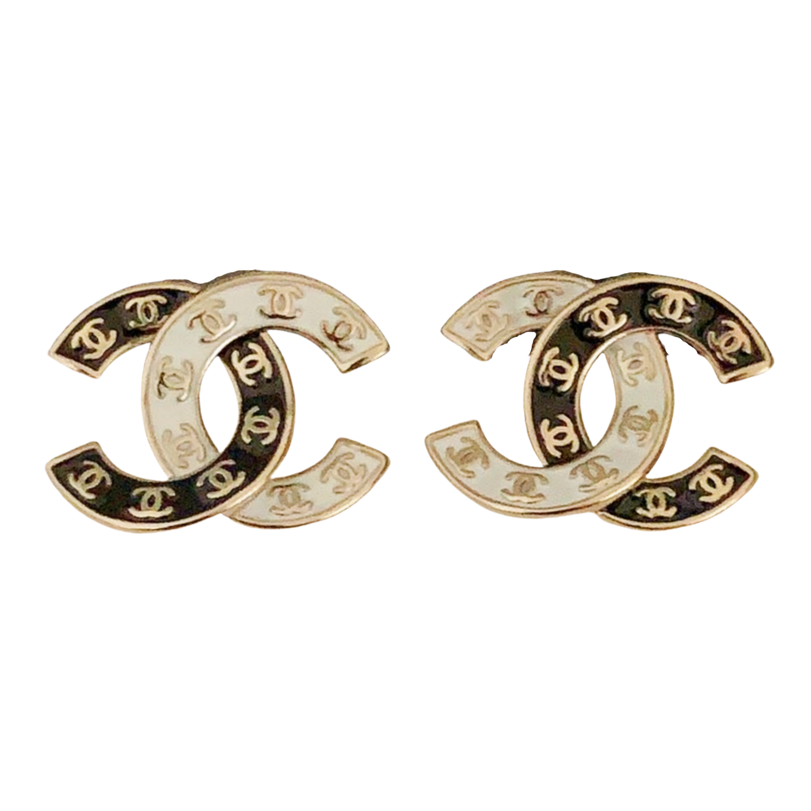 CCE504 Chanel black and white enamel CC logo earring - ccjewelryacc
