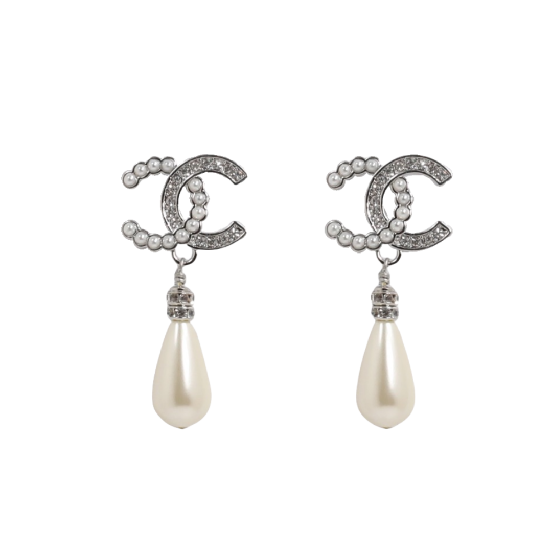 CCE554 Chanel 24s pearl and crystal cc logo stud earrings - ccjewelryacc