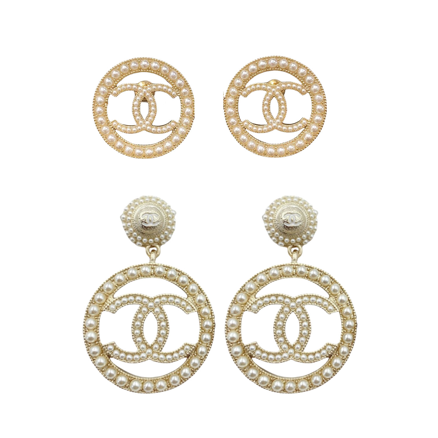 CCE630 Baroque style pearl round CC Logo earrings - ccjewelryacc