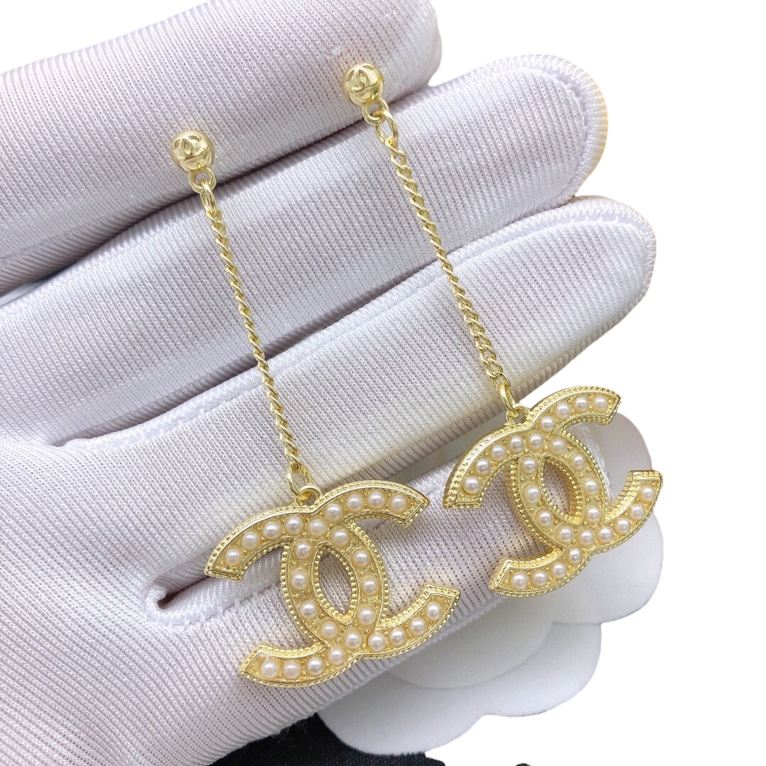 CCE807 Chanel pearl double c tassels pendant earrings - ccjewelryacc