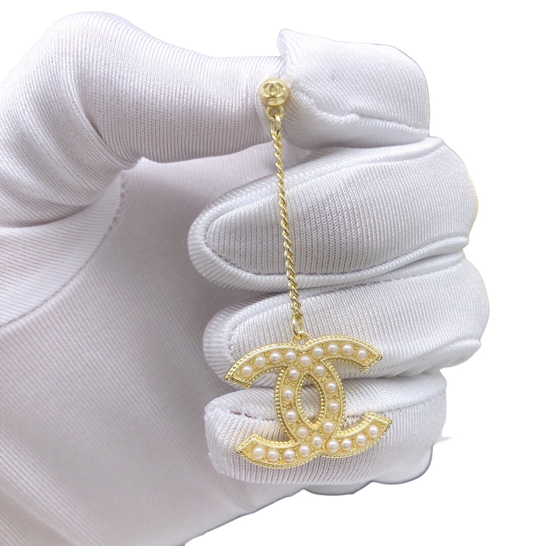 CCE807 Chanel pearl double c tassels pendant earrings - ccjewelryacc