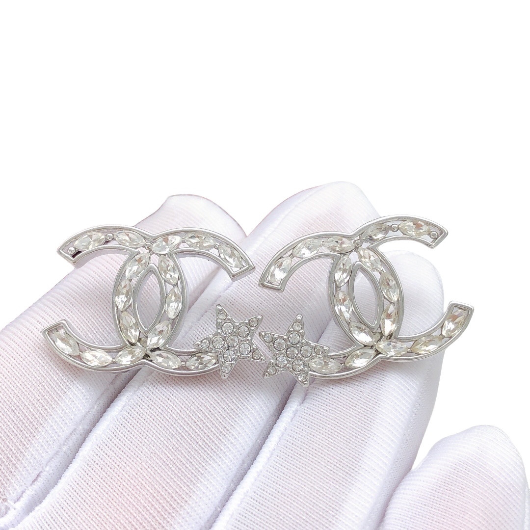 CCE086 Chanel classical Horseeye rhinestone star cc logo stud earrings - ccjewelryacc