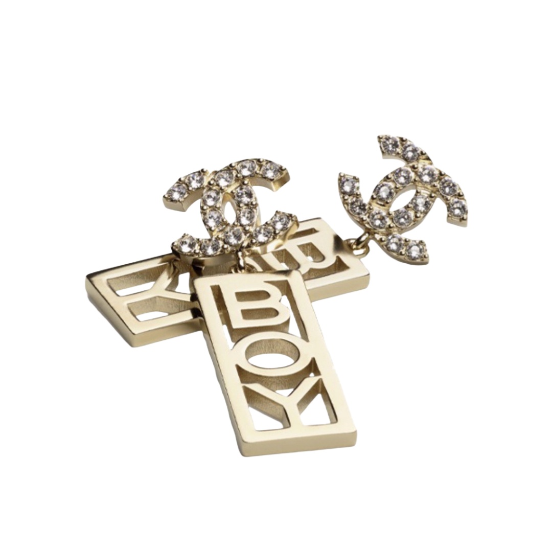 CCE072 Chanel crystal cc logo with Boy tag drop earrings - ccjewelryacc