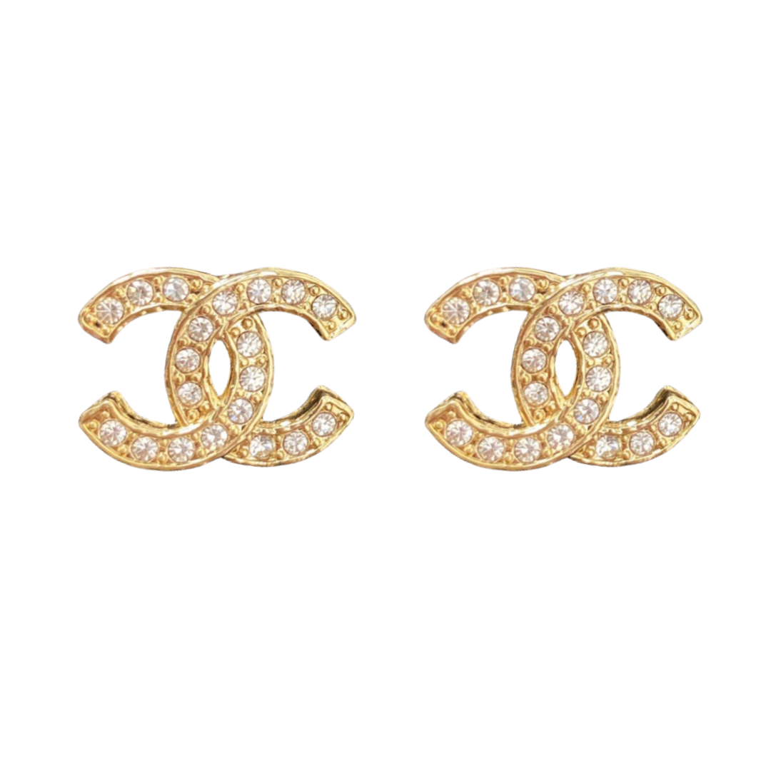 CCE828 Chanel Full crystal CC logo stud earring - ccjewelryacc