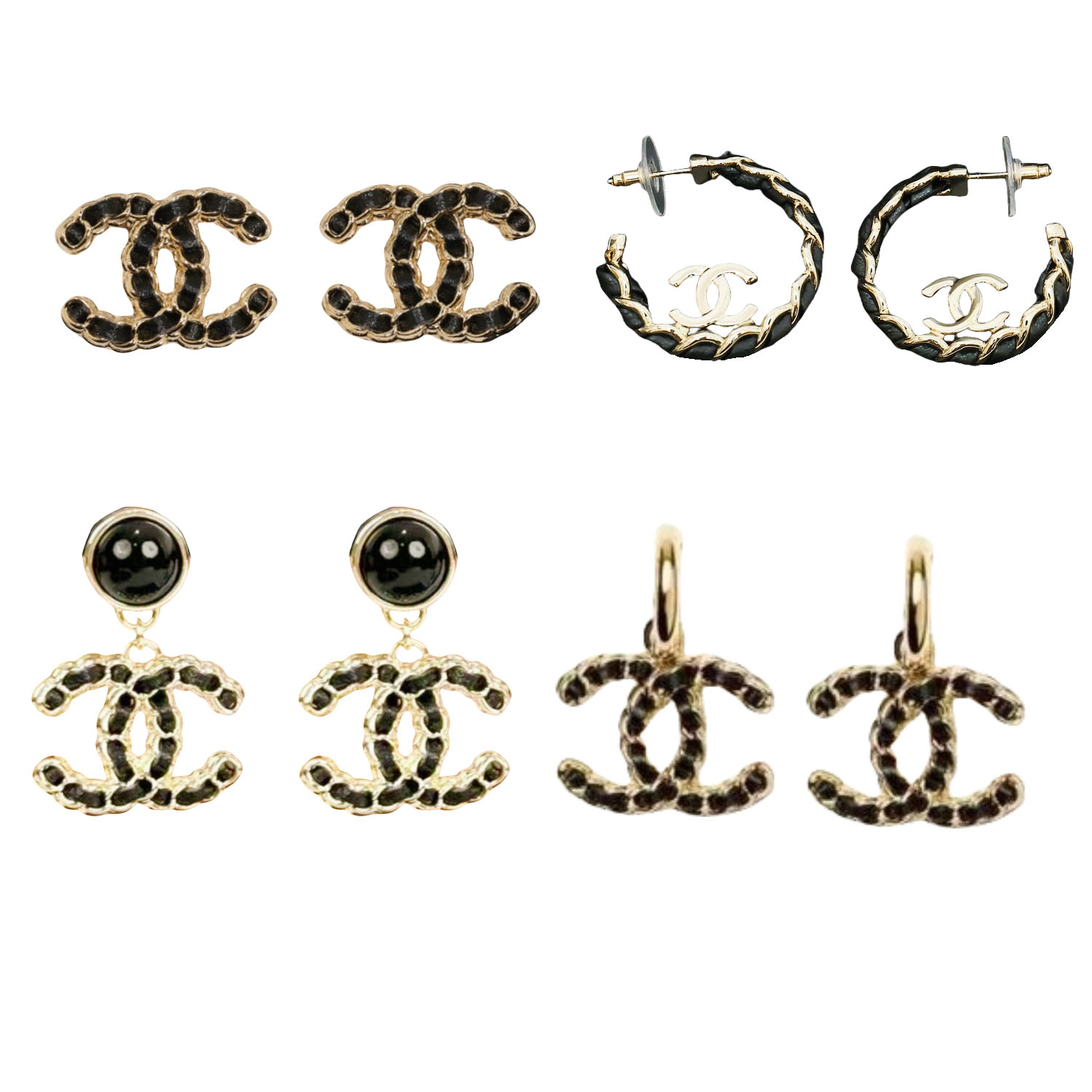 CCE003 Metal and leather classical Double c cc logo stud earring - ccjewelryacc