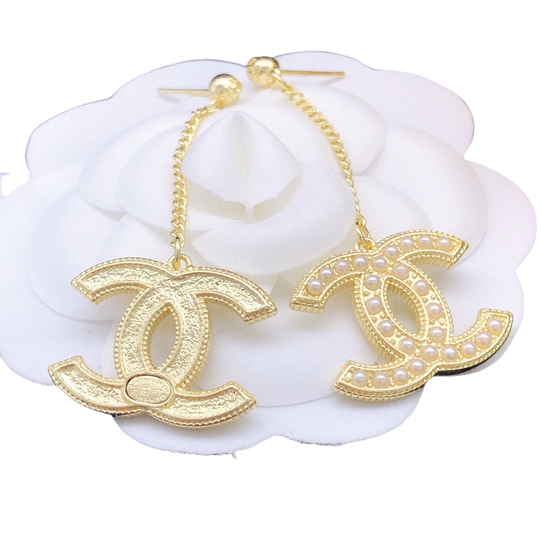 CCE807 Chanel pearl double c tassels pendant earrings - ccjewelryacc