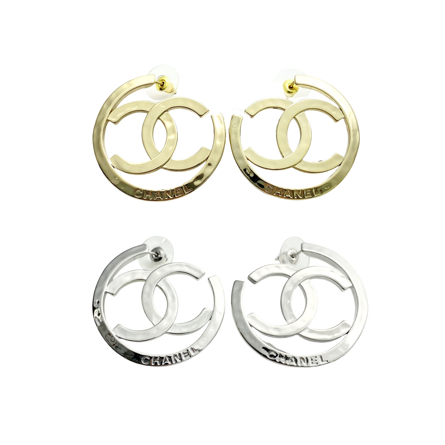 CCE071 Chanel 25 metal hollow cc logo hoop earrings - ccjewelryacc