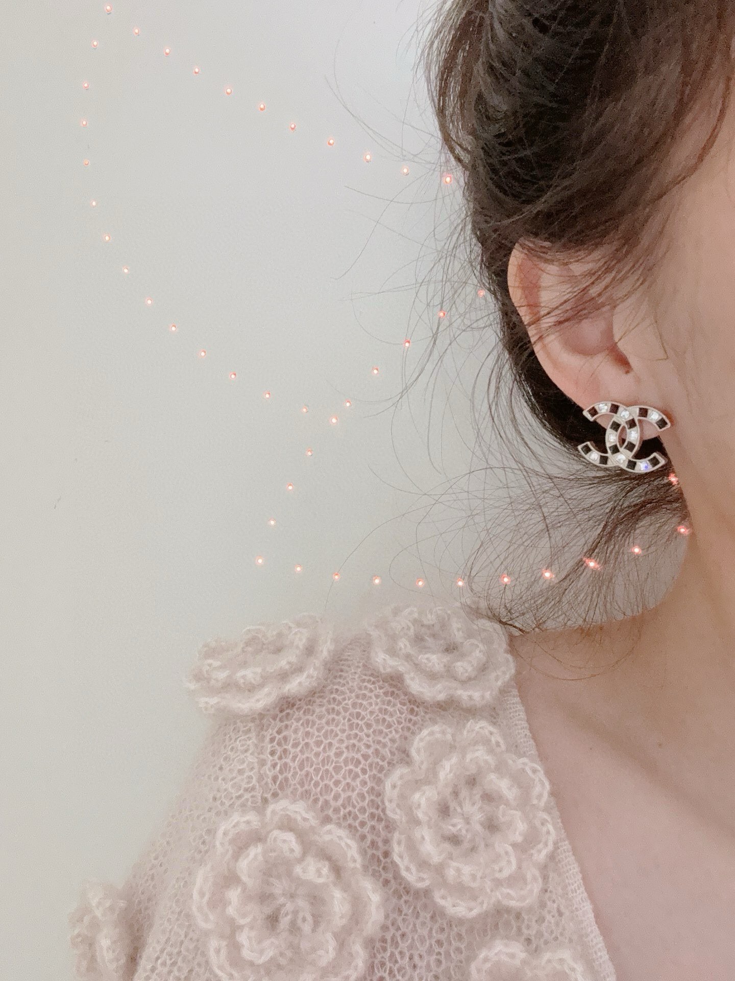 CCE076 Chanel  black and white square crystal cc logo stud earrings - ccjewelryacc