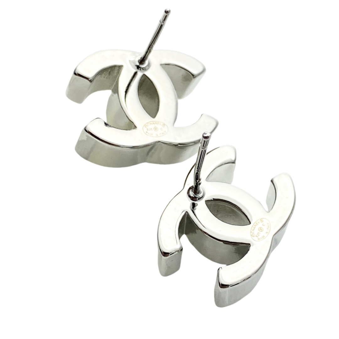 CCE066 Chanel white gold full crystal cc stud earrings - ccjewelryacc