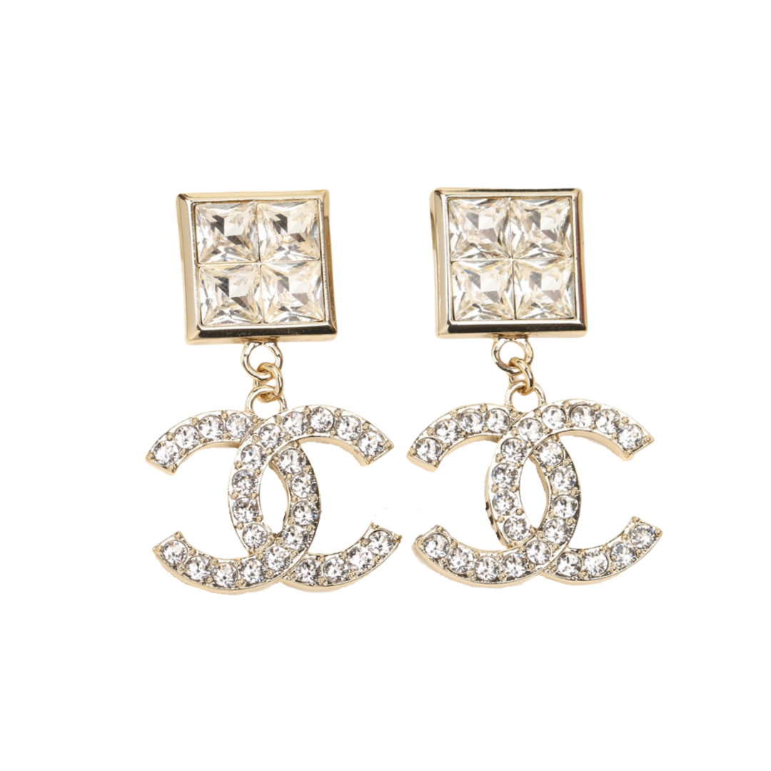 CCE827 Chanel square Swarovski crystal CC logo Drop earring - ccfashionjewelry