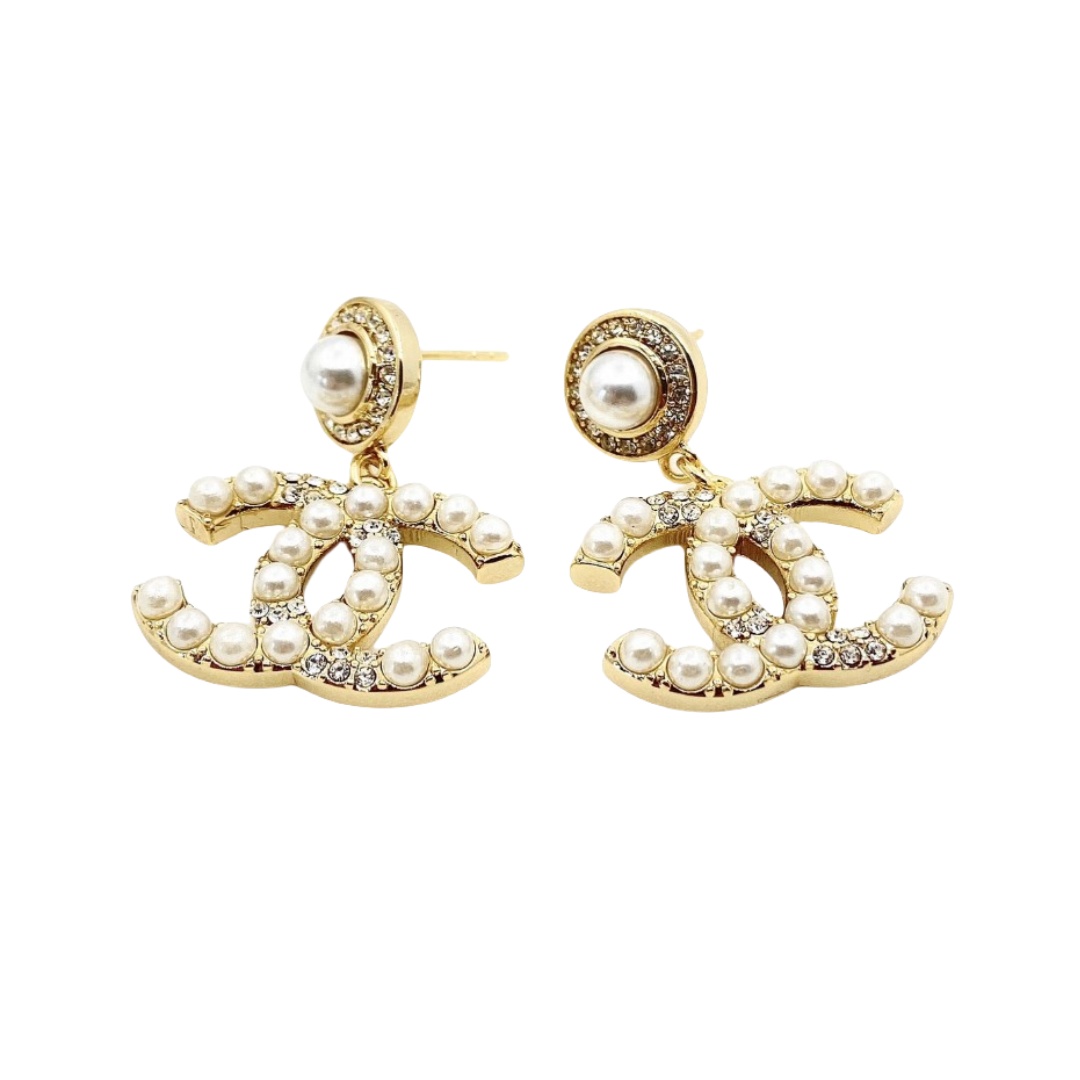 CCE080 Chanel crystal and pearls drop earrings - ccjewelryacc