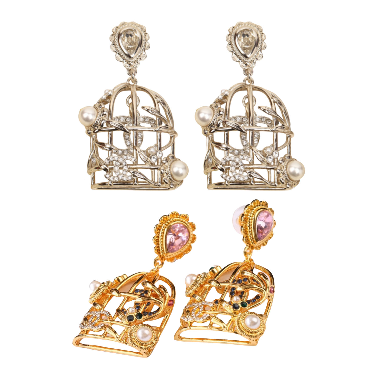 CCE042 Chanel-inspired vintage birdcage drop earrings - ccfashionjewelry
