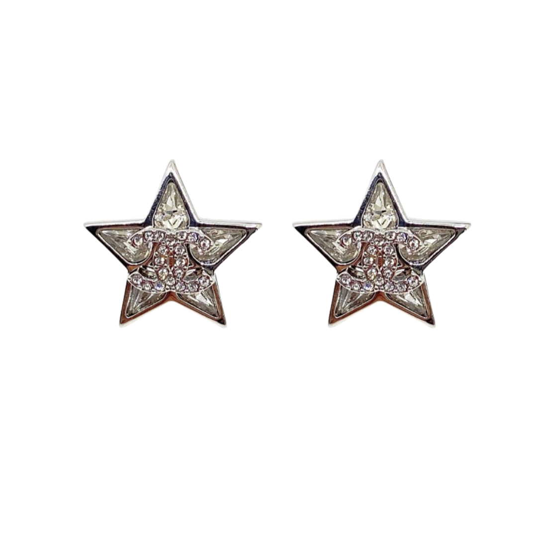 CCE108 Chanel silver crystal star earrings - ccjewelryacc