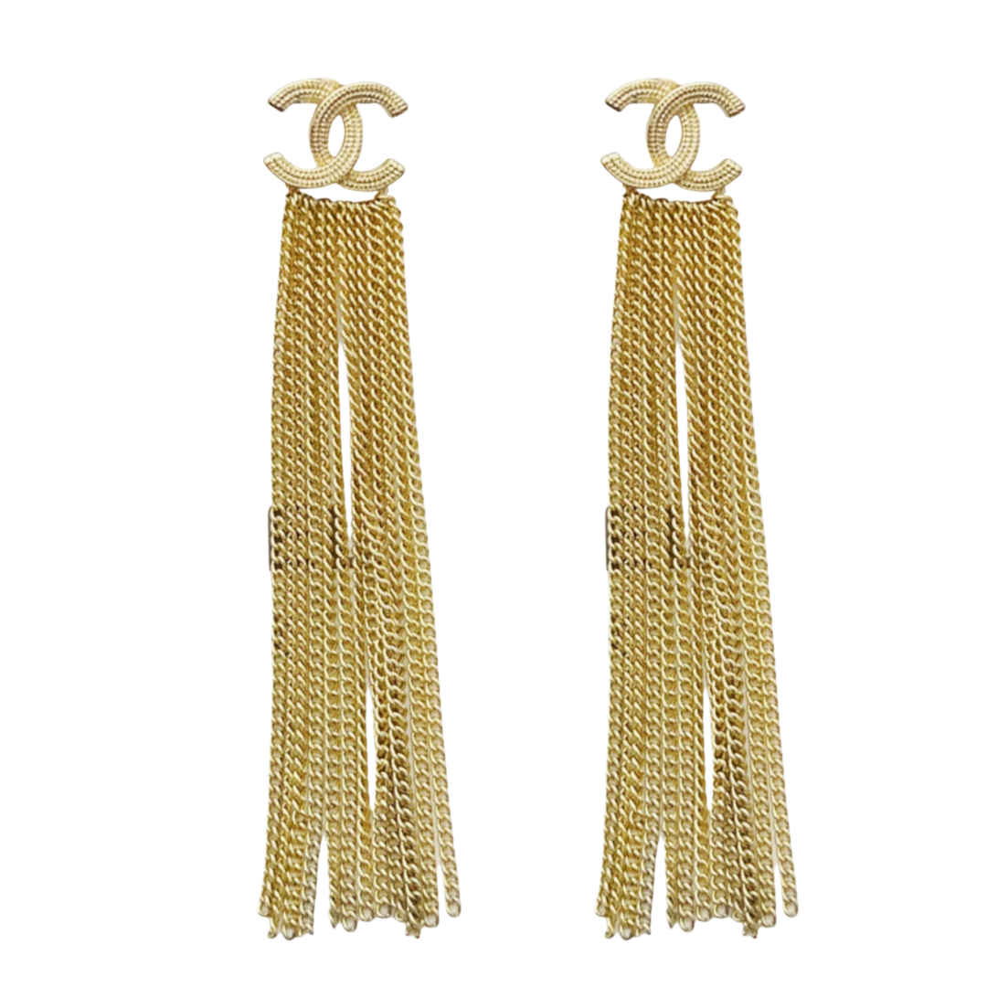 CCE091 Metal CC Logo with chain tassels earring - ccjewelryacc