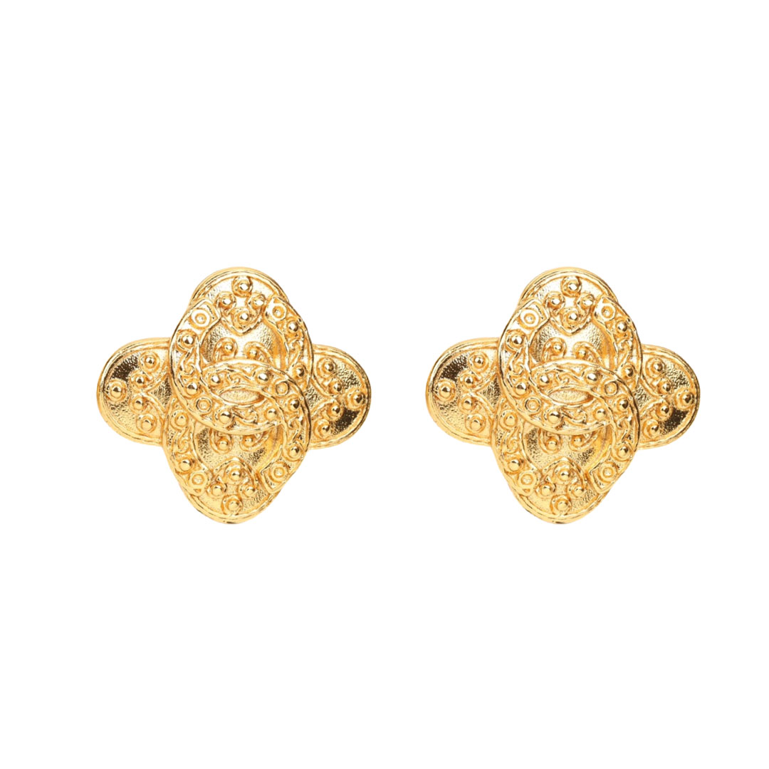 CCE083 Chanel vintage gold clover clip earrings - ccjewelryacc