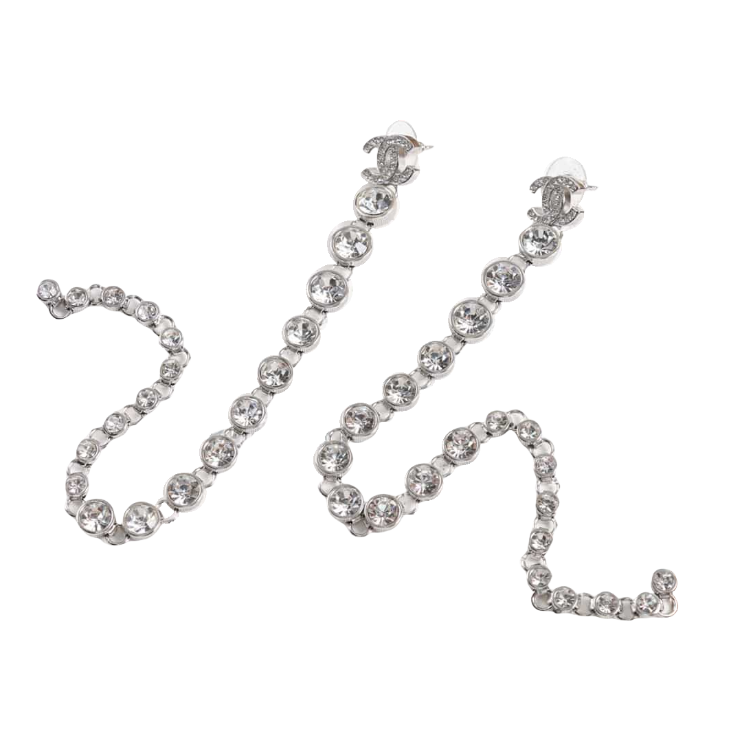 CCE101A Metal silver rhinestone Long tassels earrings - ccfashionjewelry