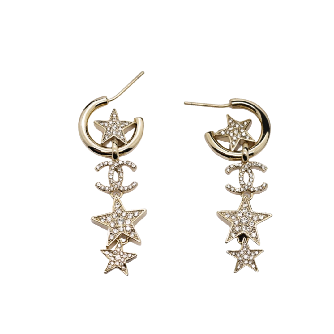 CCE089 Metal crystal stars and CC logo hook Earrings - ccjewelryacc
