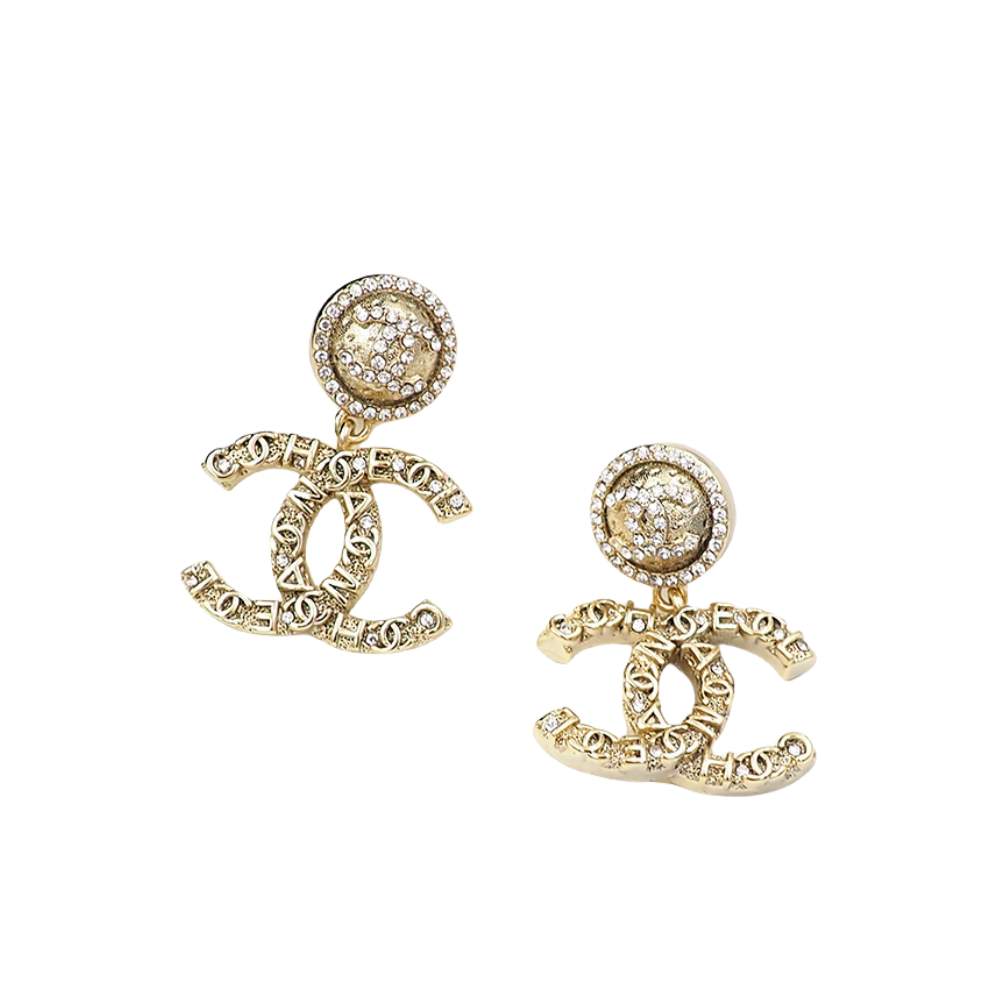 CCE084 Chanel embossment cc logo stud earrings with crystal - ccfashionjewelry
