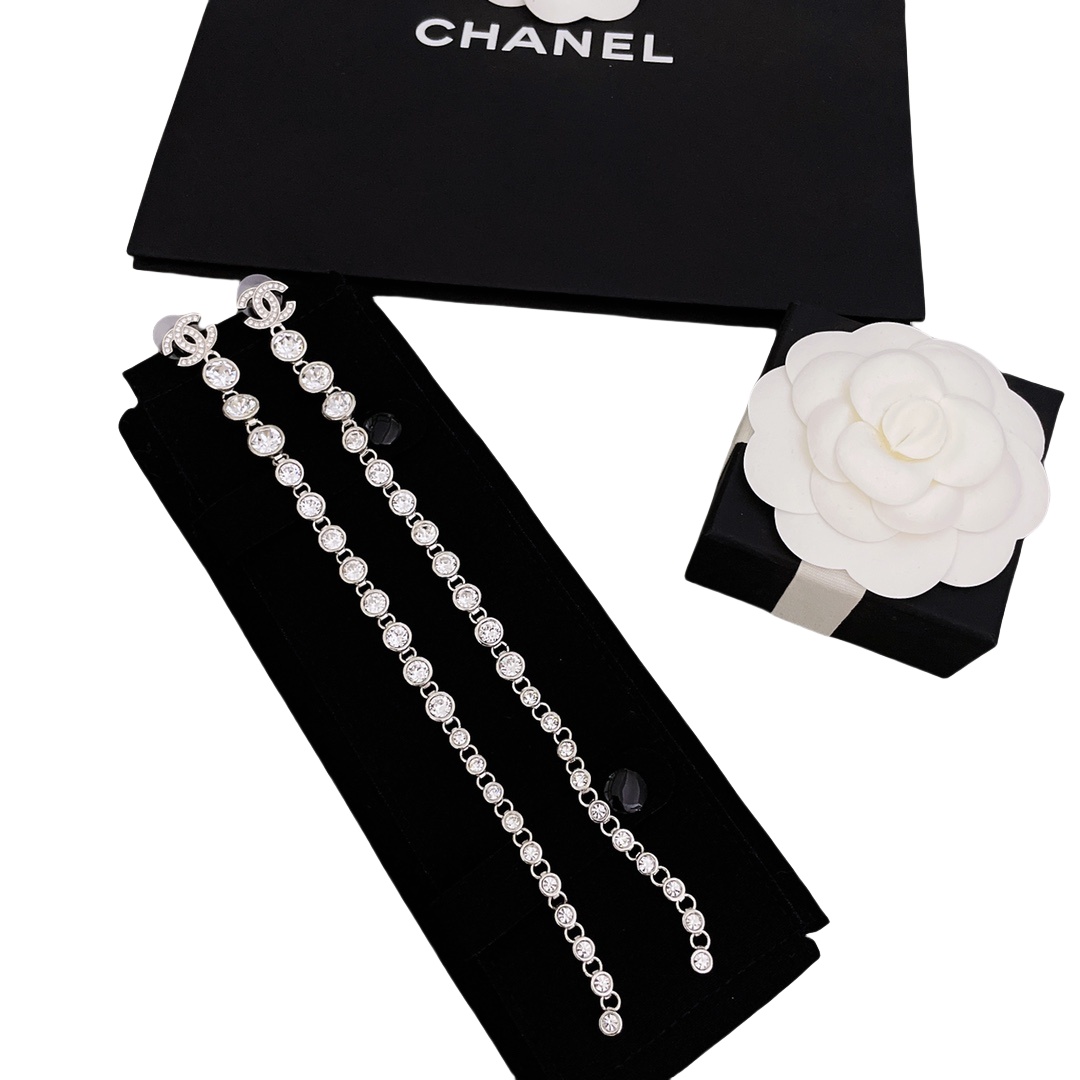 CCE101A Metal silver rhinestone Long tassels earrings - ccjewelryacc