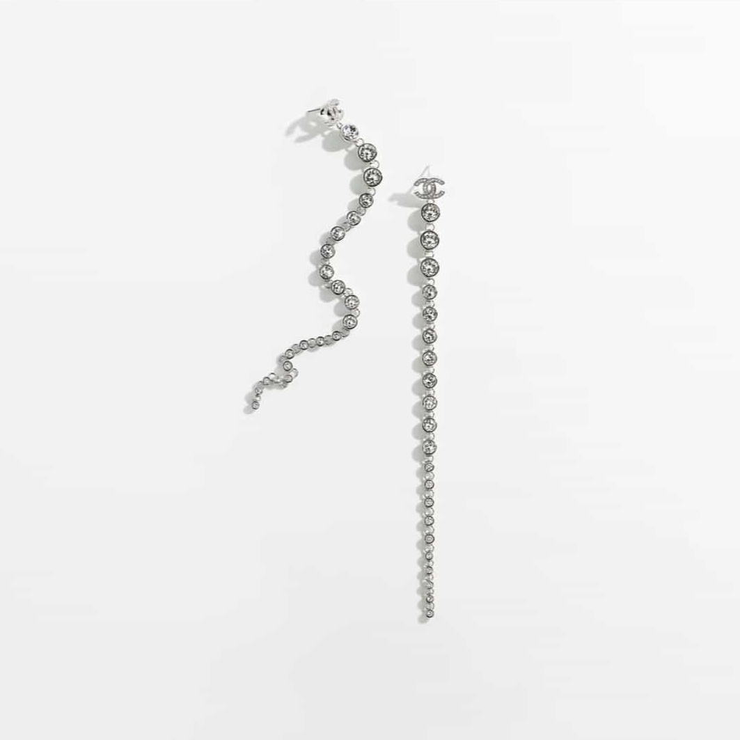 CCE101A Metal silver rhinestone Long tassels earrings - ccfashionjewelry
