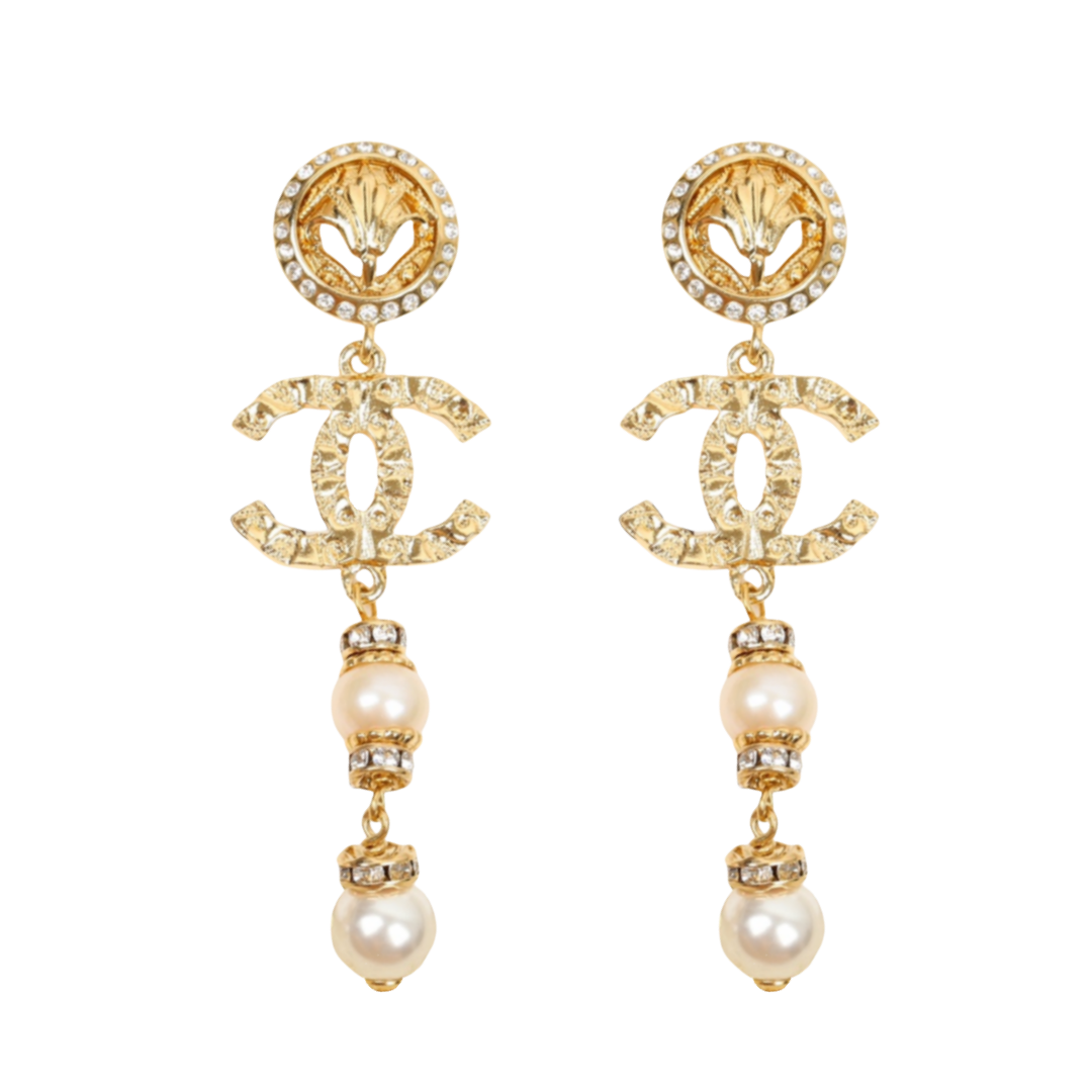 CCE099 Vintage CC logo pearl drop earring - ccjewelryacc