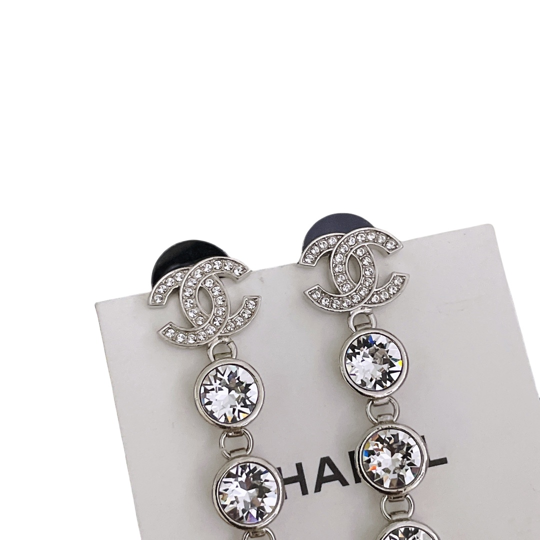 CCE101A Metal silver rhinestone Long tassels earrings - ccjewelryacc