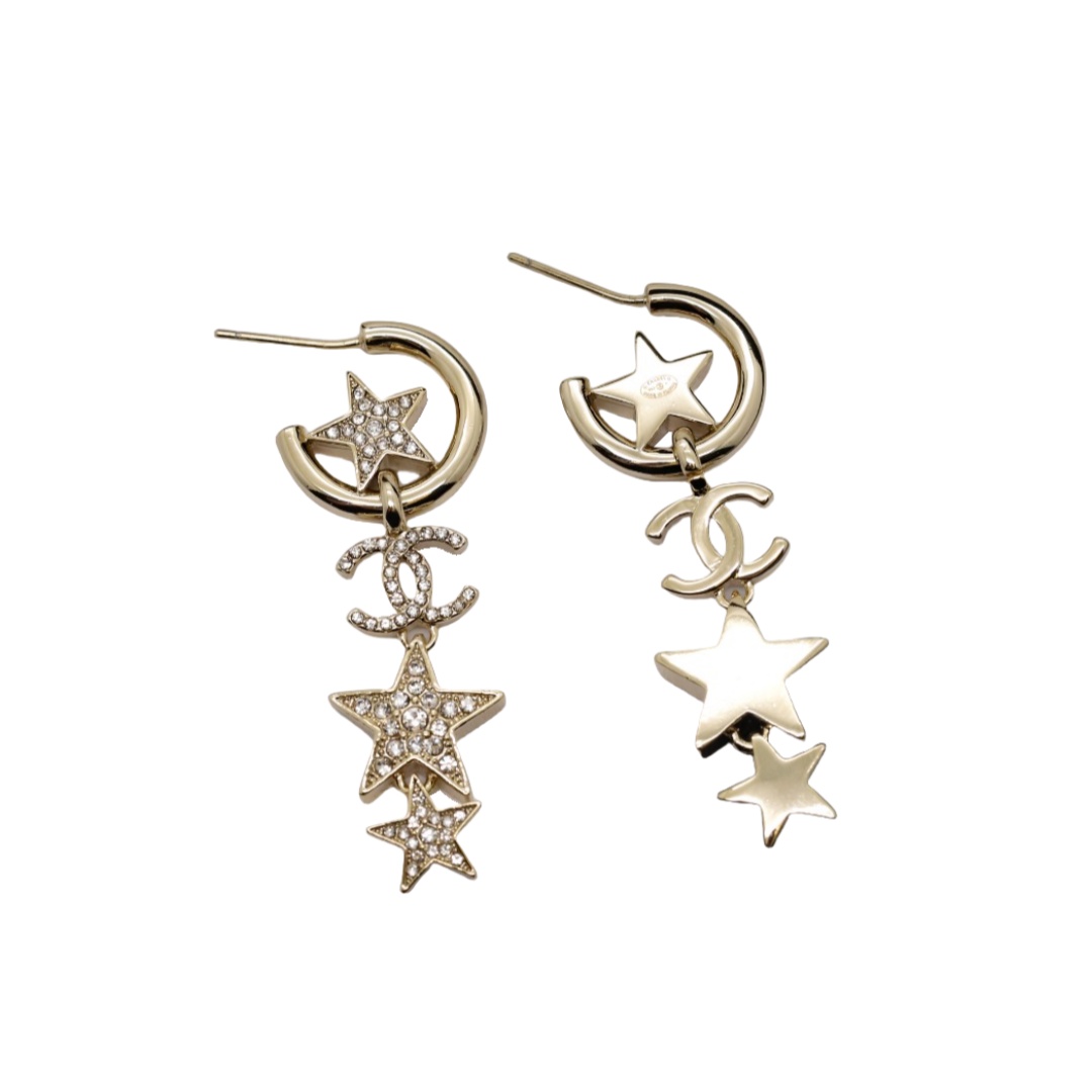 CCE089 Metal crystal stars and CC logo hook Earrings - ccjewelryacc