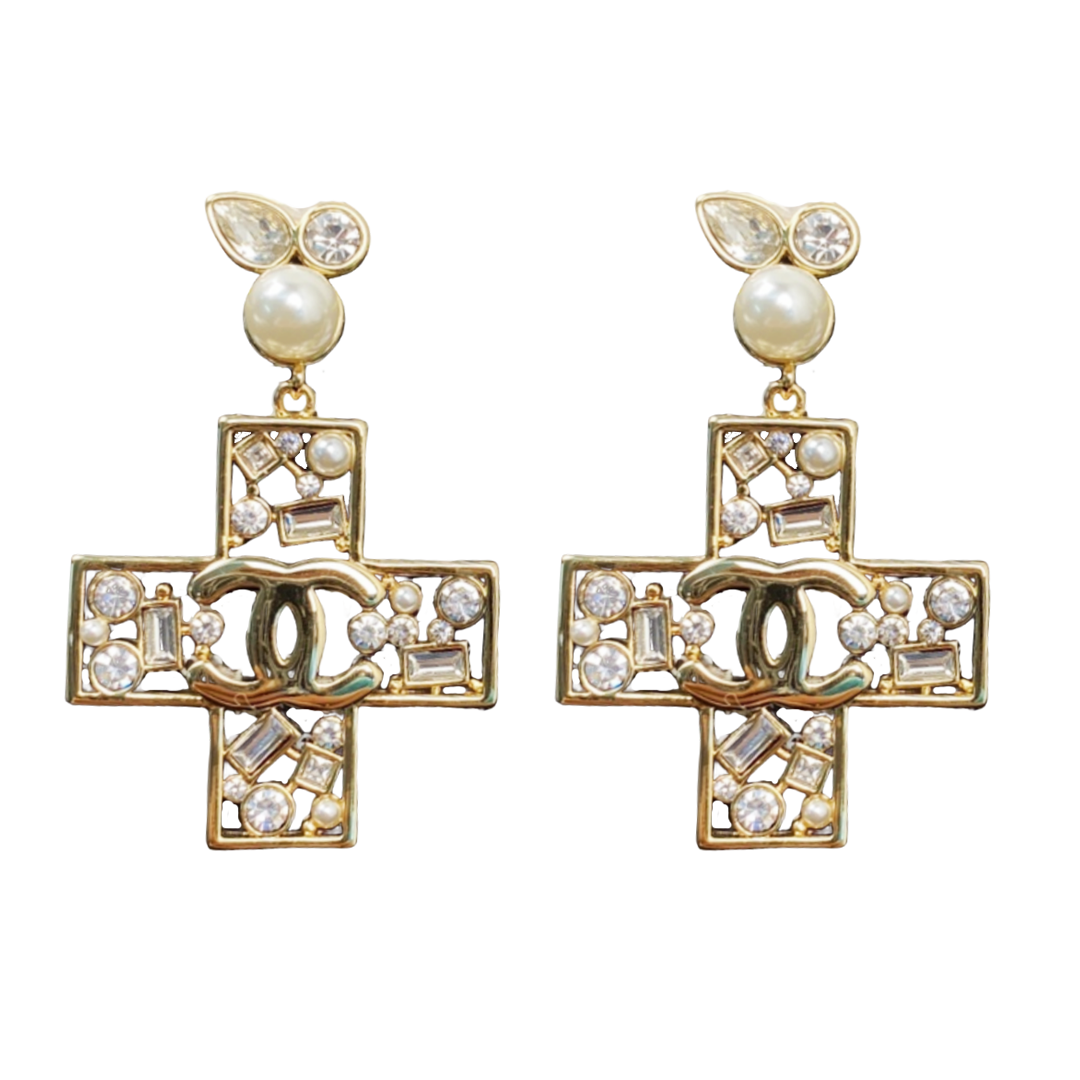 CCE112 Special-shaped crystal cc logo earring - ccjewelryacc