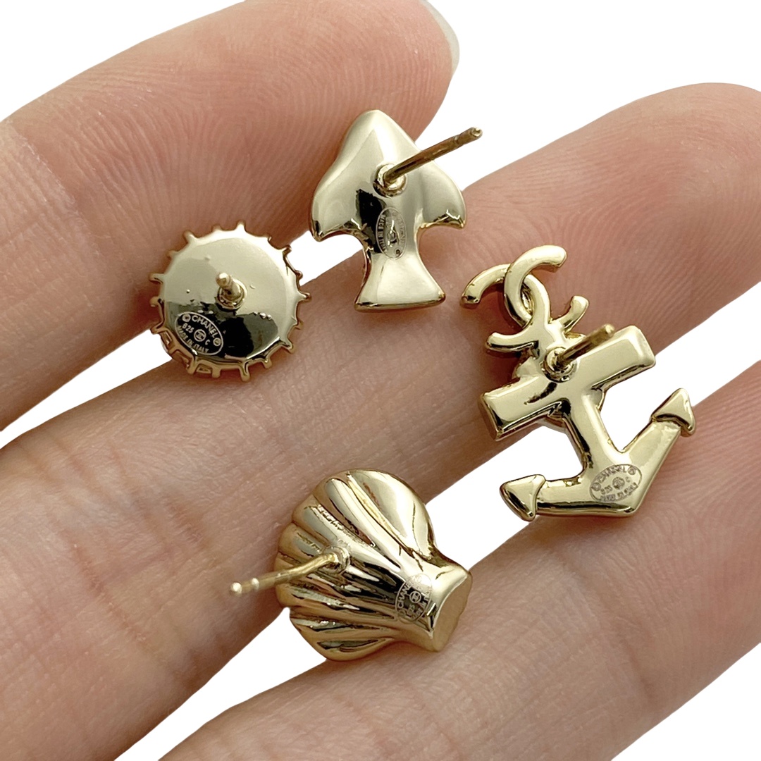 CCE113 25C Asymmetrical anchor shell fish stud earrings set of 4 - ccjewelryacc