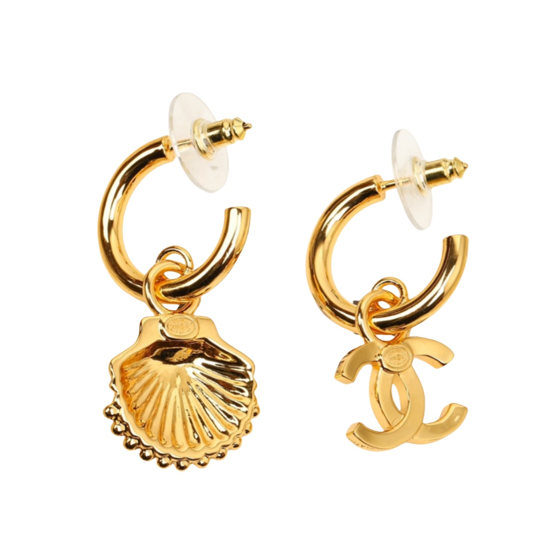 CCE114 Metal gold conch and CC logo earrings with color crystal - ccjewelryacc