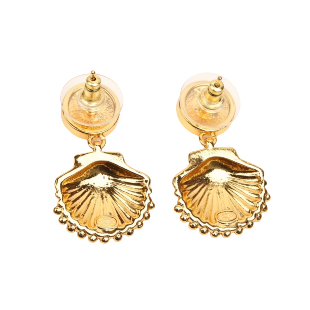 CCE114 Metal gold conch and CC logo earrings with color crystal - ccjewelryacc