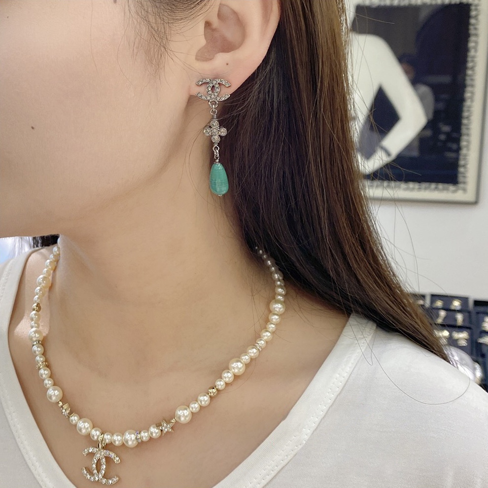 CCE364 Crystal flower and pearl drop earrings - ccjewelryacc