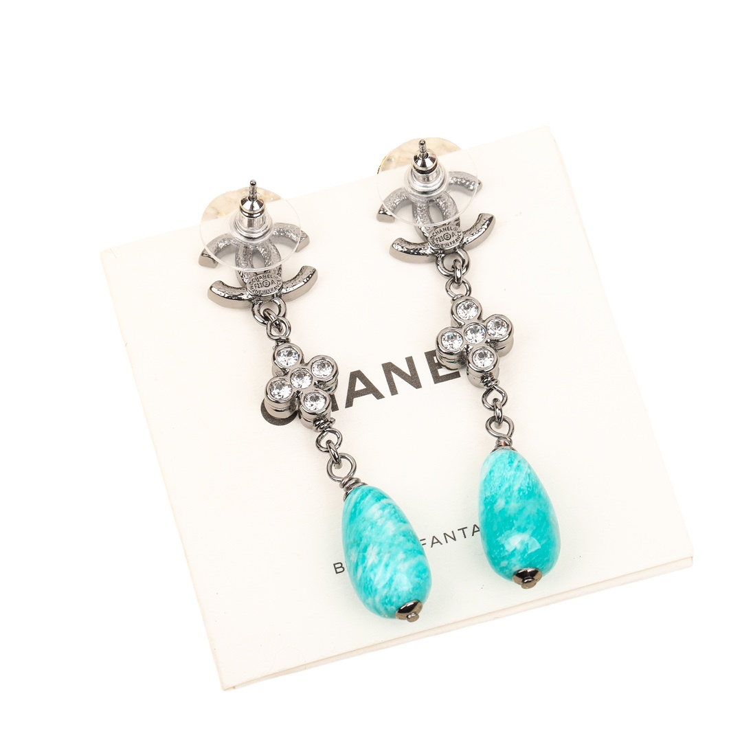 CCE364 Crystal flower and pearl drop earrings - ccjewelryacc