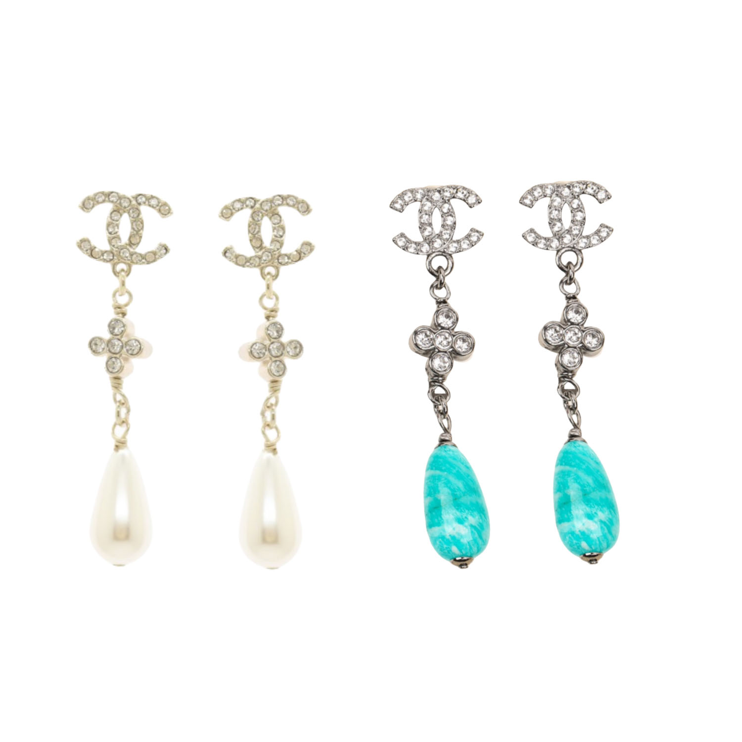 CCE364 Crystal flower and pearl drop earrings - ccjewelryacc