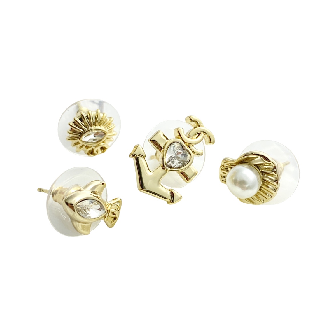 CCE113 25C Asymmetrical anchor shell fish stud earrings set of 4 - ccfashionjewelry