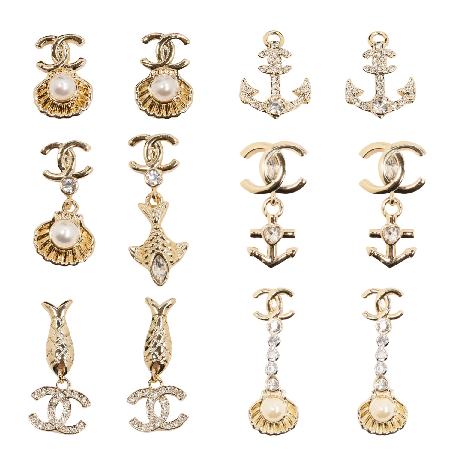 CCE117 25 Ocean series Anchors, fish, shells pearl earring - ccjewelryacc