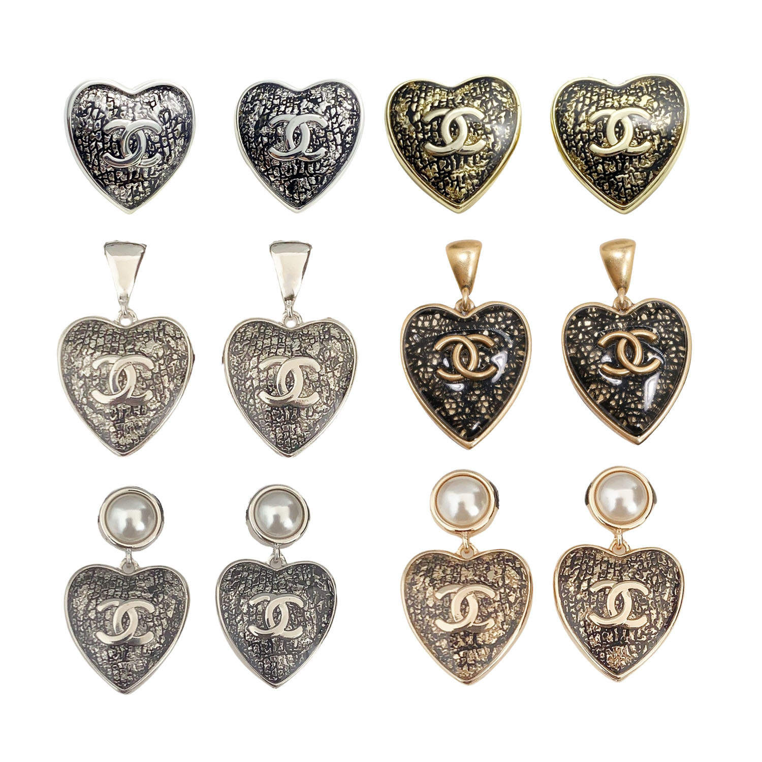 CCE009 Vintage acrylic heart with CC logo stud earring - ccfashionjewelry