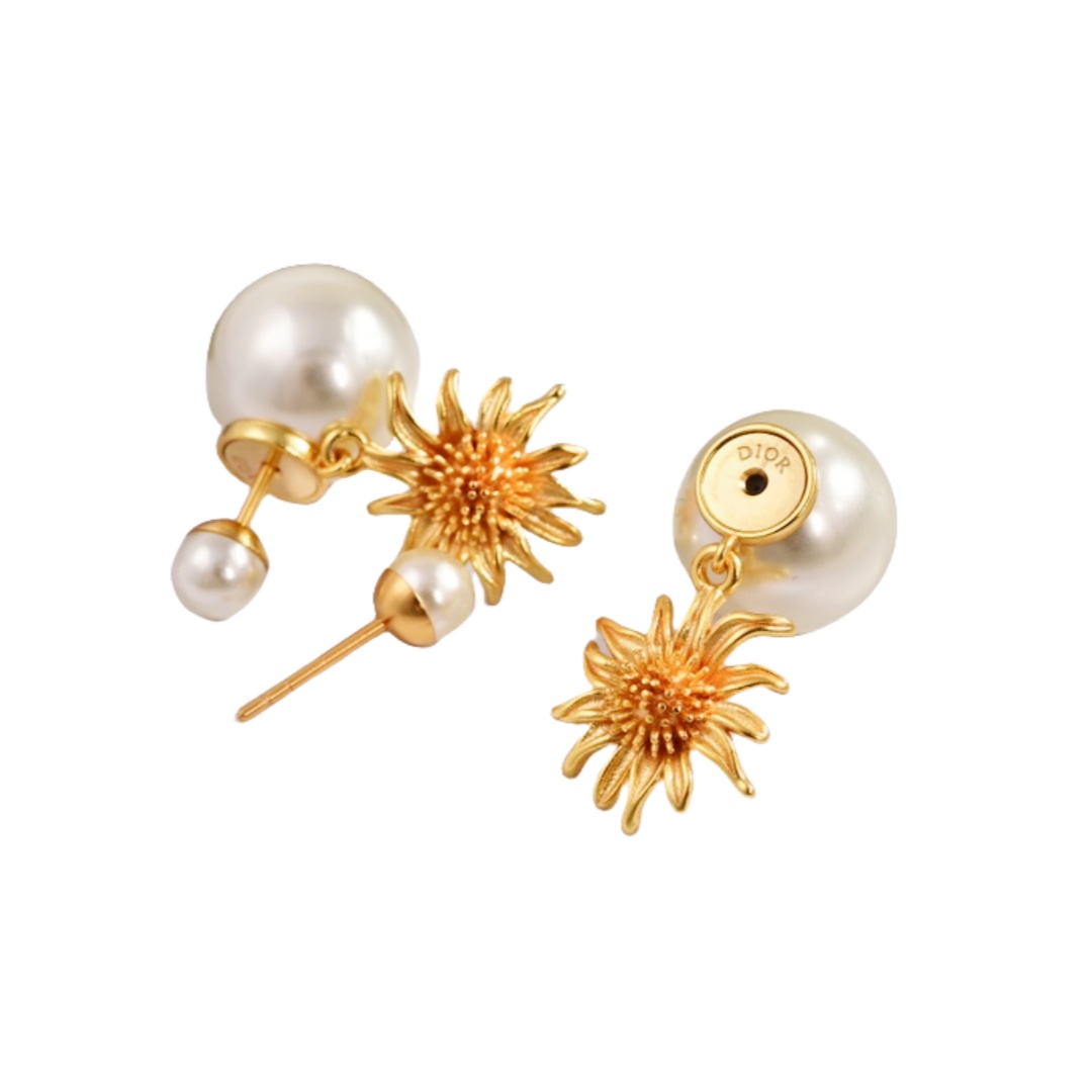 CDE007 Dior pearl and sun flower Tribales earrings for women - ccjewelryacc