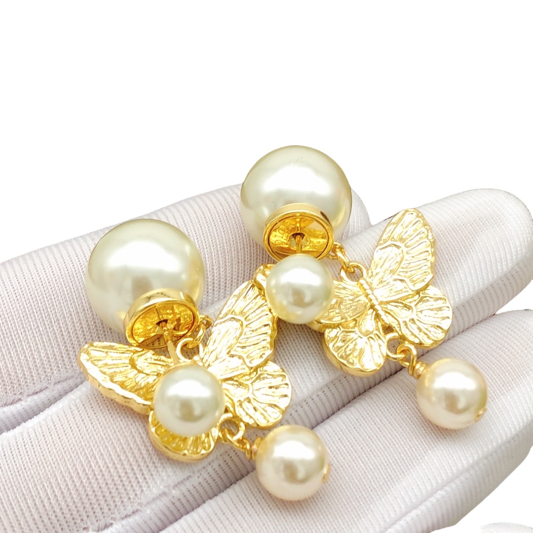 CDE001 CD butterfly pearl earrings - ccjewelryacc
