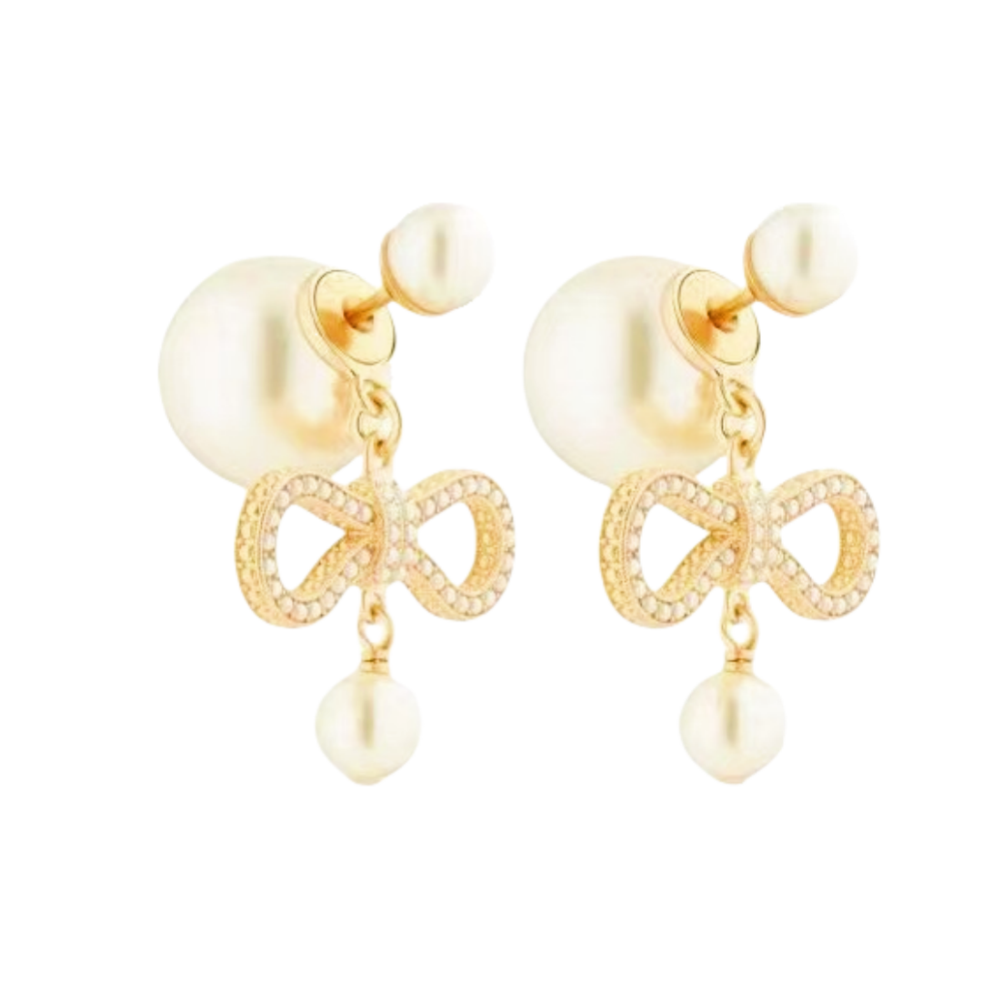 CDE003 CD Metal pearl bow earrings for women - ccjewelryacc